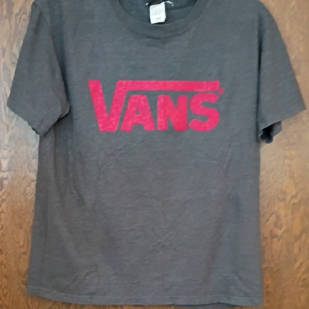 Vans Mens Charcoal Tee with Vibrant Red Logo